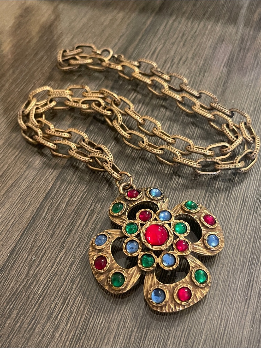 Vintage Jeweled Flower - Maltese Cross Statement Necklace